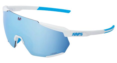 100% racetrap 3.0 brille - se movistar team weiß - verspiegelte gläser mehrschichtig blau hiper