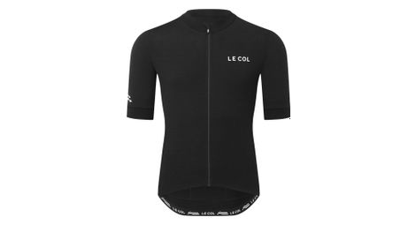 Maillot de manga corta con cuello en arco de merino negro para hombre