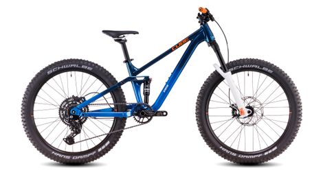 Cube Stereo 240 One MTB da bambino a sospensione completa, Shimano 9 velocità, 24", Actionteam Blue, 7-10 anni
