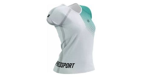Camiseta compressport training ss w blanca/azul swimbikerun 2023