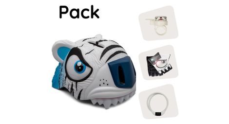 Crazy safety pack casque   tigre blanc   casque  cadenas  sonnette et gants - Comme neuf sur Alltricks