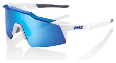 Lunettes 100% Speedcraft SL Blanc Mat / Miroir Hiper Bleu + Verre Transparent