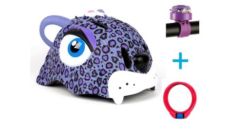 Set casque de velo pour enfants  antivol et sonnette   leopard violet