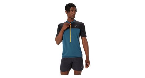 Asics fujitrail run kurzarmtrikot blau schwarz