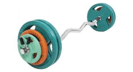 Kit 35 kg au total avec poids en caoutchouc grip  barre curl 120 cm et 2 stops disques inclus