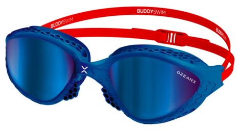 BuddySwim OzeanX Schwimmbrille Blau-Rot/Blau Mirror