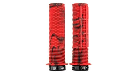 Paire de grips dmr deathgrip thin avec flanges rouge marbre