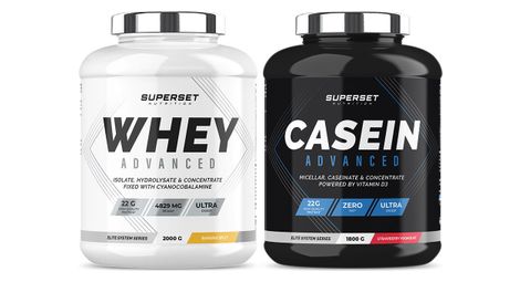 Programme gain de muscle jour et nuit - 100% casein advanced fraise yogourt - 100% whey proteine advanced 2kg banana split