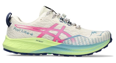 Chaussures Trail Asics Fuji Lite 4 Blanc Rose Vert Femme