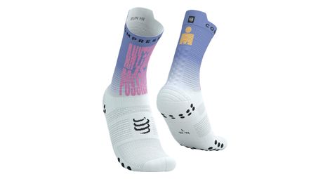 Chaussettes compressport pro racing socks v4.0 run high ironman 2025 anything is possible bleu/blanc