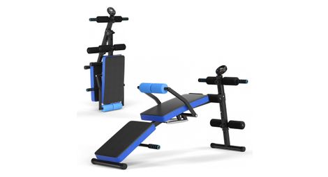 Banc de musculation pliable abdos et sit-up avec 5 rouleaux de mousse charge 130 kg noir et bleu