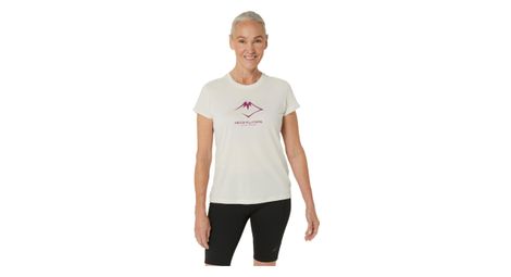 Maglia a maniche corte asics fujitrail logo donna beige rosa