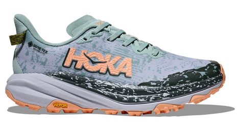 hoka speedgoat 6 gtx women s trail shoes grey green corail