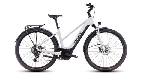 Cube touring hybrid one 500 trapezio bicicletta ibrida elettrica shimano cues 9s 500 wh 700 mm cotone bianco grigio 2025