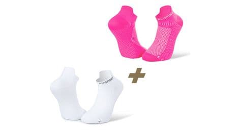 Paire de chaussettes bv sport light 3d ultra courte x2 blanc rose