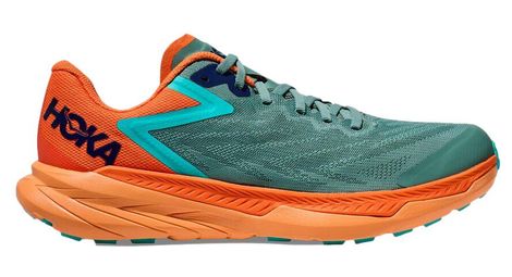 Hoka zinal green orange trail running shoes