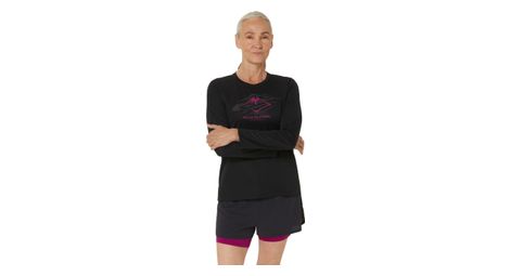 Maillot de manga larga para mujer Asics Fujitrail Logo Negro Rosa
