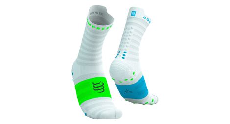 Chaussettes Compressport Pro Racing V4.0 Ultralight Run High Blanc/Bleu/Vert