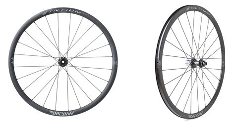 pair of miche syntium aero dx tubeless 700 disc wheels 12x100mm 12x142mm centerlock