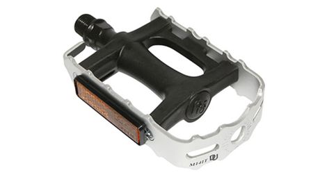 PEDALE VTT NEWTON RESINE NOIR CAGE ALU ARGENT 9-16 ROULEMENT DU (PAIRE)