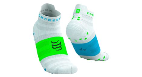 calcetines compressport pro racing v4 0 ultralight run low blanco azul verde