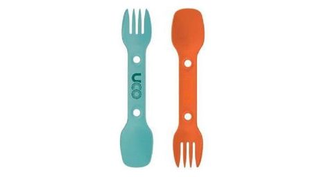 Spork lot de 2 couverts 3 en 1 cuillère-fourchette-couteau - orange et bleu