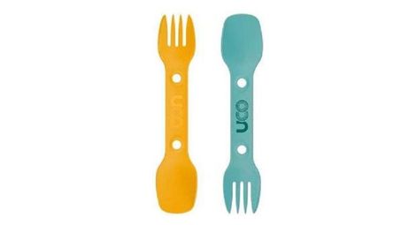 Spork lot de 2 couverts 3 en 1 cuillère-fourchette-couteau - jaune et bleu