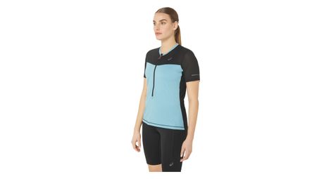 Maillot de manga corta fujitrail run negro azul para mujer de asics