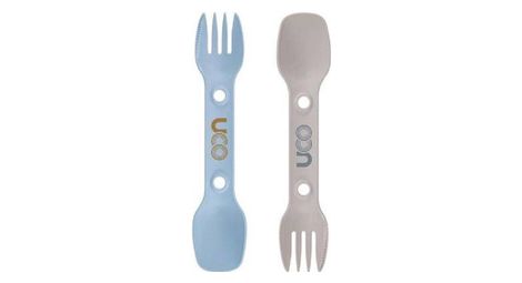 Spork lot de 2 couverts 3 en 1 cuillère-fourchette-couteau - bleu et beige