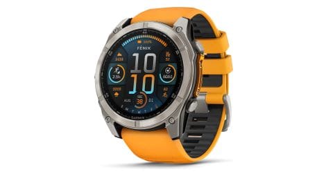 Montre gps garmin fénix 8 amoled - 51 mm sapphire titane avec bracelet en silicone orange graphite