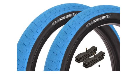 2x pneus BMX KHE ACME 20 pouces x 2,40 pouces bleu + chambre à air AV