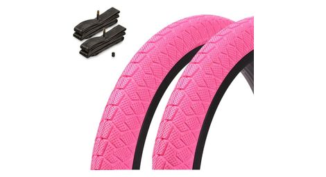 2x pneus BMX KENDA 20 pouces x 1,95 pouces rose + chambre à air AV
