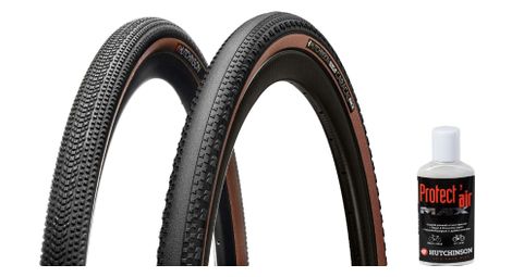 set of hutchinson gravel race touareg and caracal 700 mm tubeless ready soft tan gravel tires protect air max tire sealant