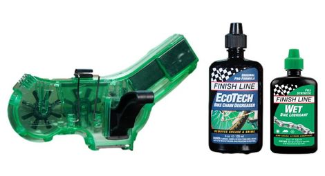 Kit Nettoyeur de Chaîne Finish Line Chain Cleaner + Lubrifiant Conditions Humides + Dégraissant Ecotech