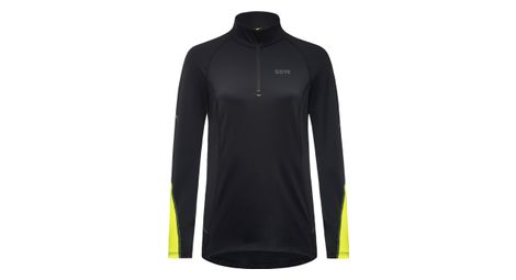 Maillot manches longues running femme gore wear 1 4 zip jaune fluo noir