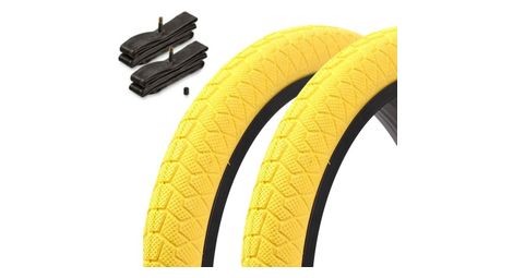 Set de pneus BMX 20 pouces x 1,95 pouces jaune + chambre à air AV KENDA