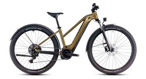 Cube reaction hybrid performance 500 allroad trapezio elettrico hardtail mtb shimano cues 9s 500 wh 27.5'' gold lime 2025