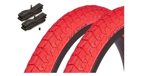 Set de pneus BMX KENDA 20 pouces x 1,95 pouces rouge + chambre à air AV KHE