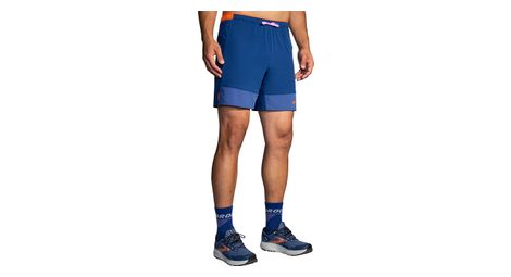 Pantalón corto brooks high point 7' 2 en 1 azul naranja hombre