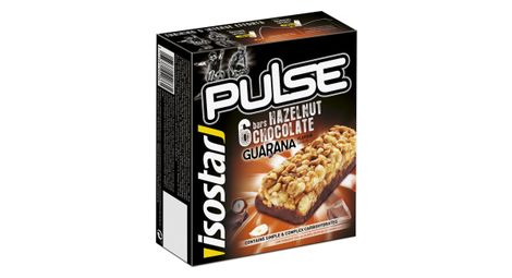 Envase de 6 barritas energéticas isostar pulse guaraná avellana/chocolate 6x23g