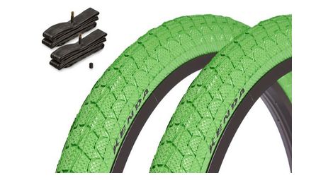 Jeu de pneus BMX KENDA 20 pouces x 1,95 pouces vert + chambre à air avant