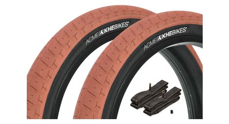 Set de pneus BMX ACME 20 pouces x 2,40 pouces marron + chambre à air AV KHE