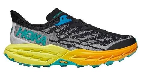 Hoka speedgoat 5 trail running shoes black yellow blue
