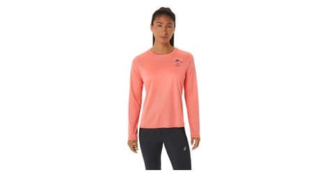 Maillot manches longues asics fujitrail logo corail femme