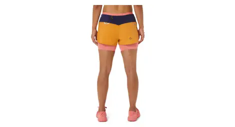 Pantalón corto 2 en 1 para mujer asics fujitrail naranja coral