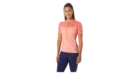 Maillot manches courtes 1 2 zip asics fujitrail rose femme