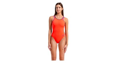 Bañador Arena con espalda cruzada doble, liso, color coral/morado, para mujer