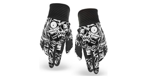Paire de gants longs loose riders skully blanc noir