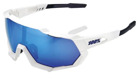 100% Speedtrap Blanco Mate - Lente Espejo Azul