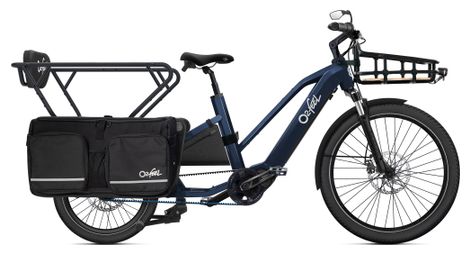 Vélo Cargo Longtail Électrique O2feel Equo 7.4 Shimano Nexus 5V Courroie 835 Wh 26/20'' Bleu Gotham Pack Family